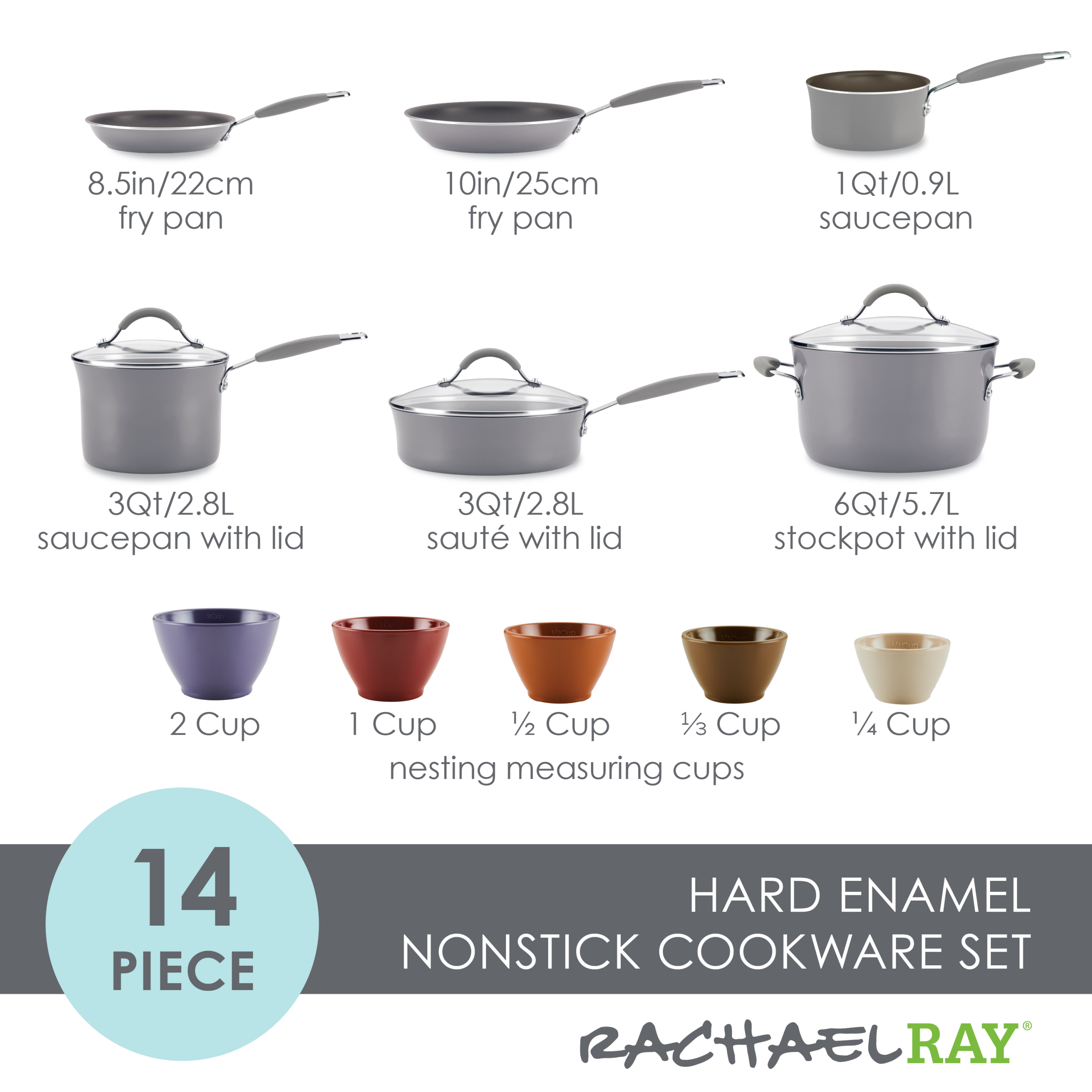 14-Piece Cucina Nonstick Cookware and Measuring Cup Set - Image 5